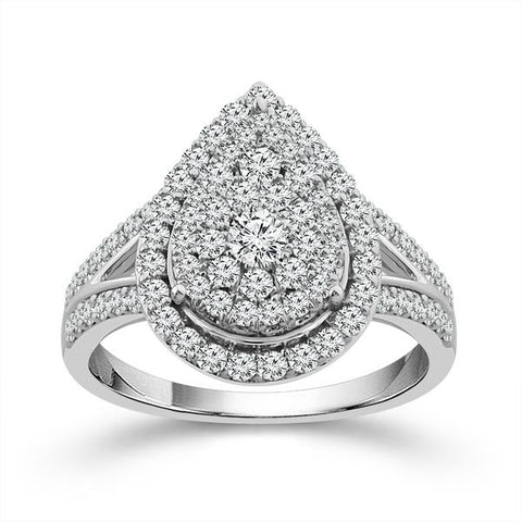 10 Karat White Gold 1 Carat Pear Halo Diamond Engagement Ring