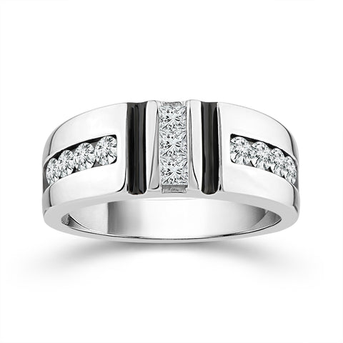 1.00 Ctw Men's Diamond Wedding Band in 10 Karat White Gold