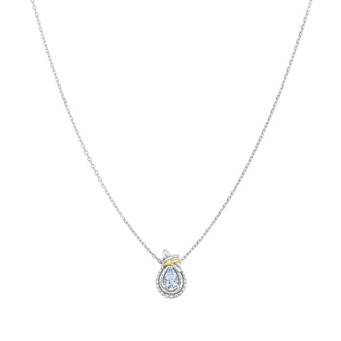 Phillip Gavriel Sterling Silver 18K Gold Love Knot Pear Shaped Aquamarine March Birthstone Pendant