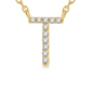 1/20 ctw Initial 'T' Round Cut Diamond Pendant With Chain in 10K Yellow Gold