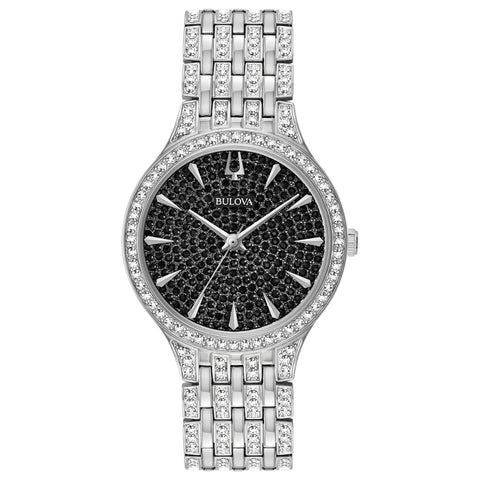 Bulova Ladies Phantom Silver Crystal Black Dial Crystal Watch 96L273