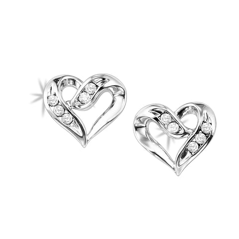 Sterling Silver 0.02ctw Diamond Heart Earrings