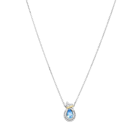 Phillip Gavriel Sterling Silver 18K Gold Love Knot Pear Shaped Blue Topaz December Birthstone Pendant