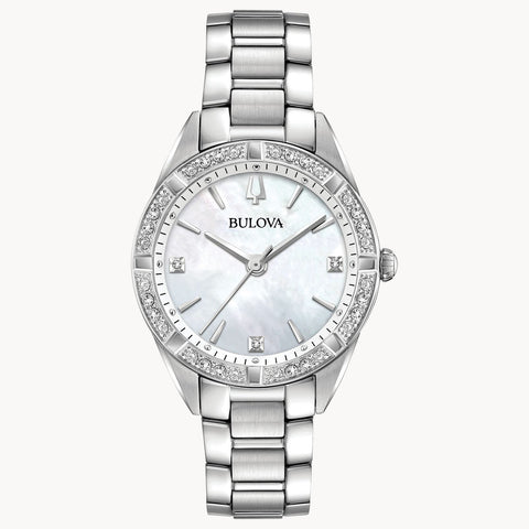 Bulova Ladies Sutton Stainless Steel Mother of Pearl Dial Diamond Watch