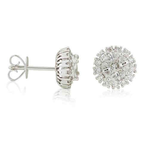 1.00 Ctw Fancy Multi Stone Diamond Earrings in 14 Karat White Gold