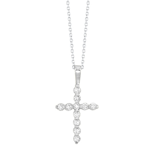 1/4 Ctw Diamond Cross Pendant in 14 Karat White Gold