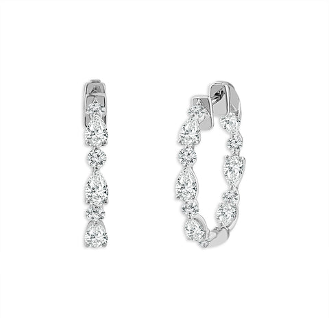 3.00 Ctw Round and Pear Shape Diamond Inside Out Hoop Earrings