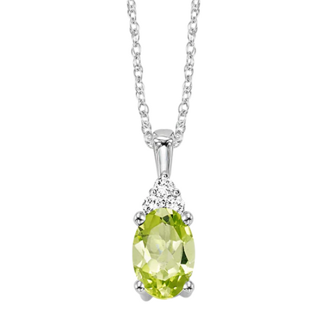 10 Karat White Gold Oval Peridot Diamond Pendant