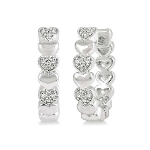 1/20 ctw Mini Hearts Round Cut Diamond Hoop Earring in Silver