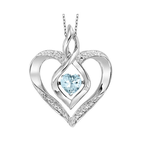 Rhythm of Love Lab Created Heart Shape Aquamarine Pendant in Sterling Silver