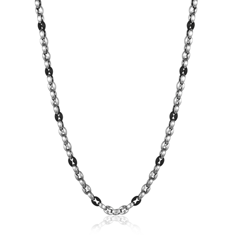 Italgem Black IP Steel Matte Oval Link Necklace 24 Inches