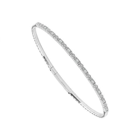 14 Karat White Gold 2/5 Carat Round and Baguette Diamond Flexible Bangle Bracelet