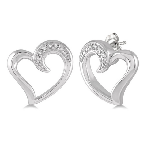 Sterling Silver 1/50 Carat Diamond Heart Earrings