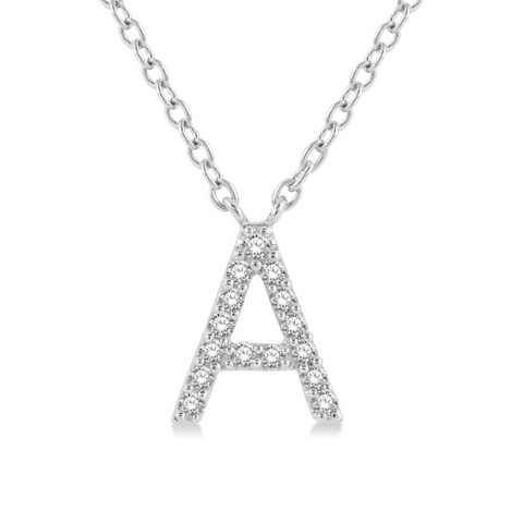 1/20 ctw Initial 'A' Round Cut Diamond Pendant With Chain in 10K White Gold