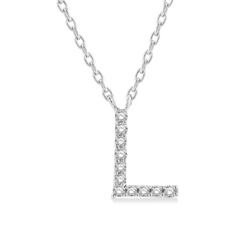 1/20 ctw Initial 'L' Round Cut Diamond Pendant With Chain in 10K White Gold