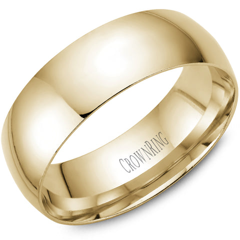 CrownRing 7mm Classic Domed Comfort Fit Wedding Band in 14 Karat Yellow Gold