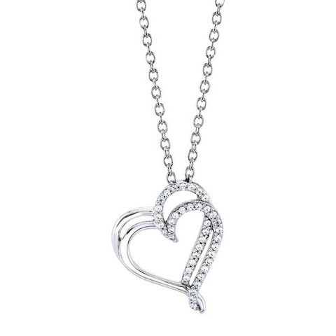 Diamond Double Heart Pendant in 10K White Gold