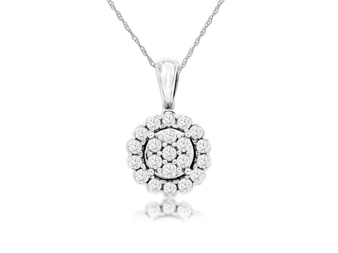 14k White Gold 0.34ctw Diamond Cluster Pendant