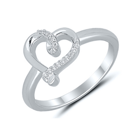 Diamond Heart Ring in Sterling Silver