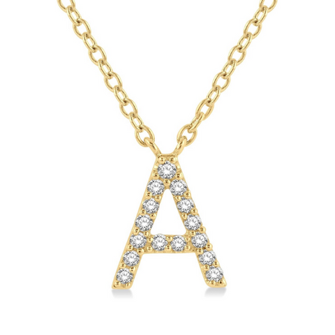 1/20 ctw Initial 'A' Round Cut Diamond Pendant With Chain in 10K Yellow Gold