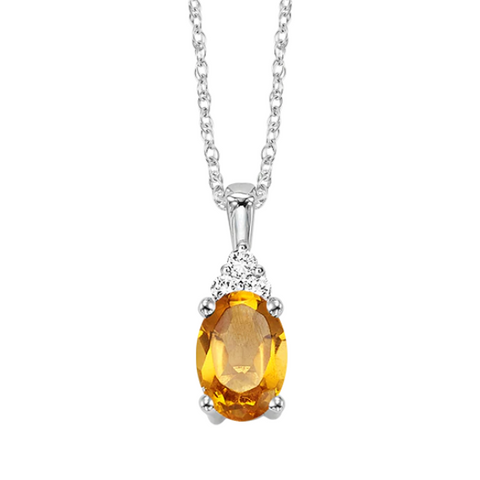 10 Karat White Gold Oval Citrine Diamond Pendant