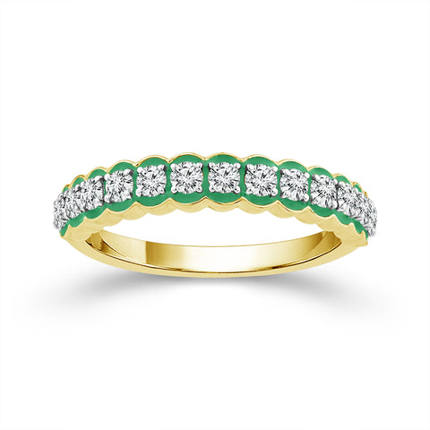 1/2 Ctw Green Enamel Diamond Wedding Band in 14 Karat Yellow Gold