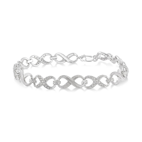 1/10 Ctw Round Cut Diamond Infinity Swirl bracelet in Sterling Silver