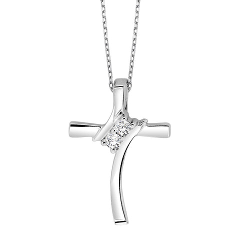 Sterling Silver 0.06ctw Diamond Cross Pendant