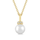 1/20 ctw Petite 6X6 MM Cultured Pearl and Round Cut Diamond Crown Fashion Pendant With Chain in 10K Yellow Gold