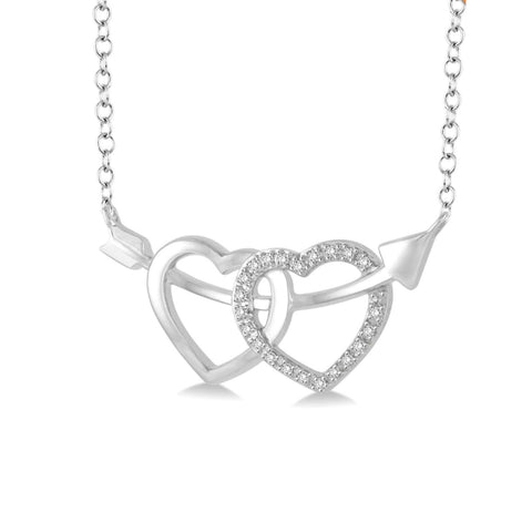 Sterling Silver 0.05ctw Diamond Double Heart Pendant