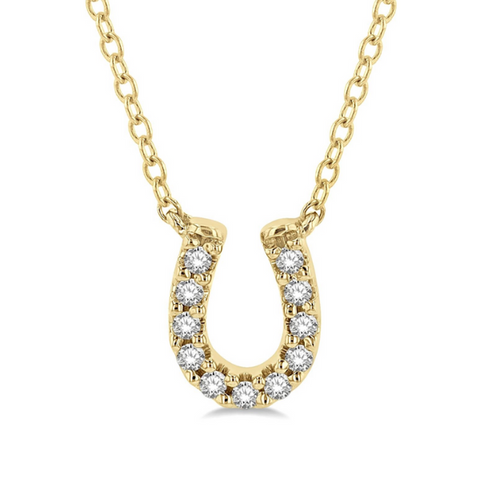 1/10 ctw Horseshoe Charm Round Cut Diamond Petite Fashion Pendant With Chain in 10K Yellow Gold