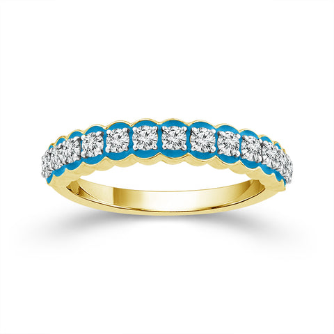 1/2 Ctw Blue Enamel Diamond Wedding Band in 14 Karat Yellow Gold