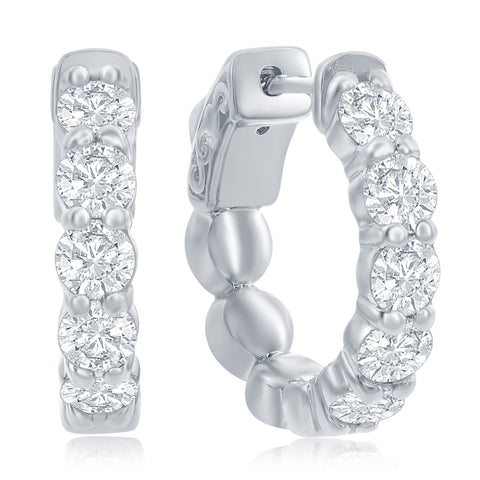 14K White Gold Huggie Hoop Earrings with 2ct Diamonds