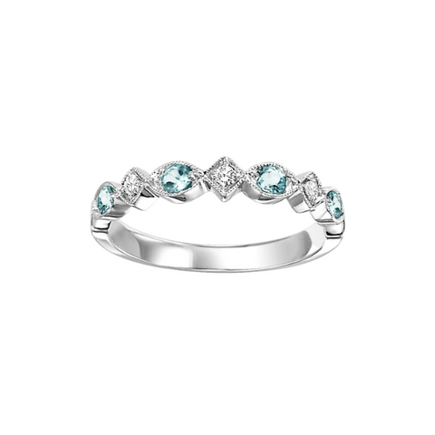 10 Karat White Gold Blue Topaz and Diamond Stackable Wedding Band