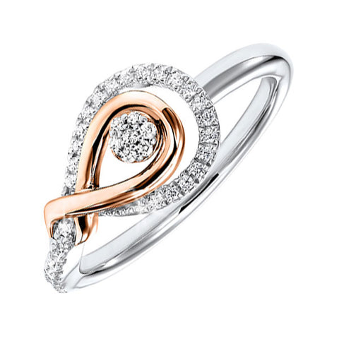 1/6 Ctw Love Knot Diamond Ring in Two-Tone Silver and Rose Gold