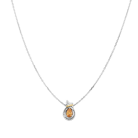 Phillip Gavriel Sterling Silver 18K Gold Love Knot Pear Shaped Citrine November Birthstone Pendant